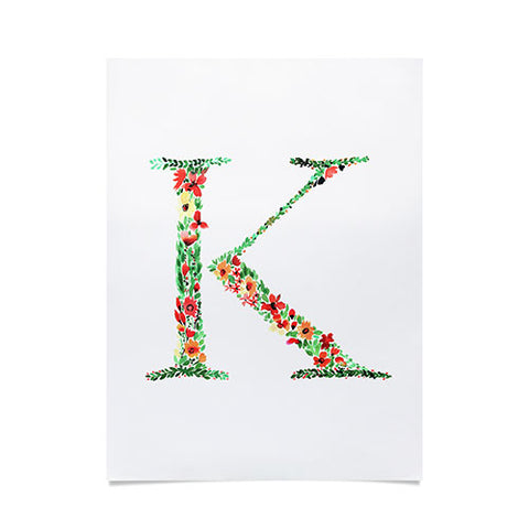 Amy Sia Floral Monogram Letter K Poster