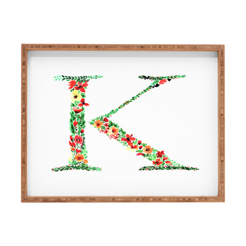 Amy Sia Floral Monogram Letter K Rectangular Tray