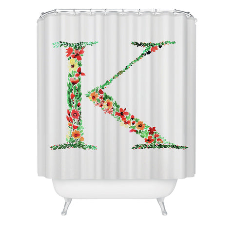 Amy Sia Floral Monogram Letter K Shower Curtain