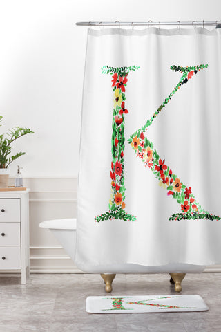 Amy Sia Floral Monogram Letter K Shower Curtain And Mat