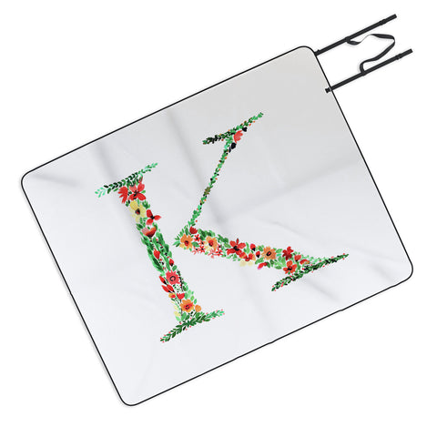 Amy Sia Floral Monogram Letter K Picnic Blanket