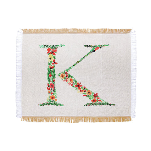 Amy Sia Floral Monogram Letter K Throw Blanket