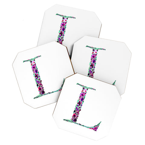 Amy Sia Floral Monogram Letter L Coaster Set