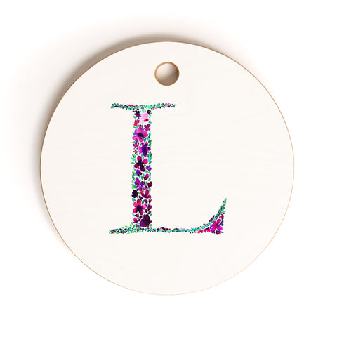Amy Sia Floral Monogram Letter L Cutting Board Round