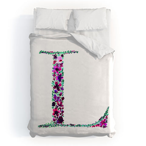 Amy Sia Floral Monogram Letter L Duvet Cover