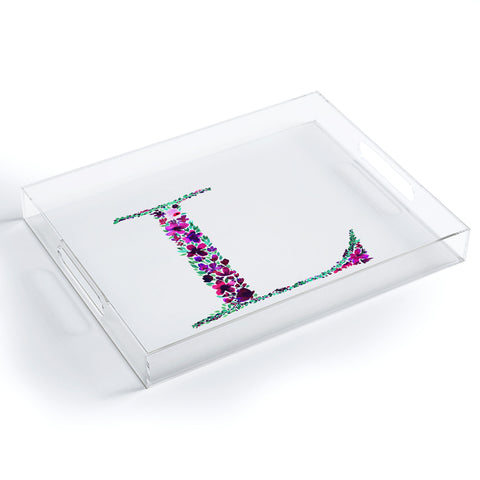 Amy Sia Floral Monogram Letter L Acrylic Tray