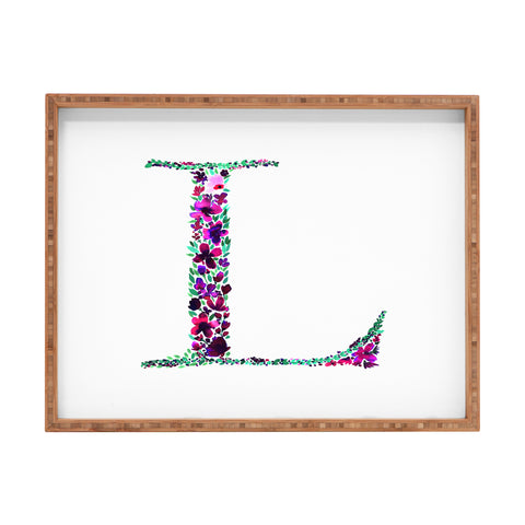 Amy Sia Floral Monogram Letter L Rectangular Tray