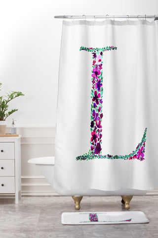 Amy Sia Floral Monogram Letter L Shower Curtain And Mat