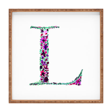 Amy Sia Floral Monogram Letter L Square Tray