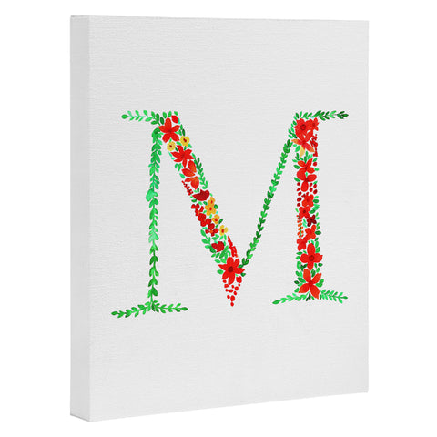 Amy Sia Floral Monogram Letter M Art Canvas