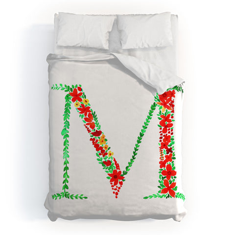 Amy Sia Floral Monogram Letter M Duvet Cover