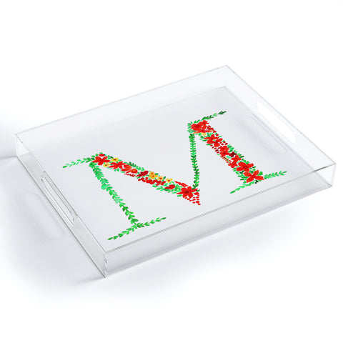 Amy Sia Floral Monogram Letter M Acrylic Tray