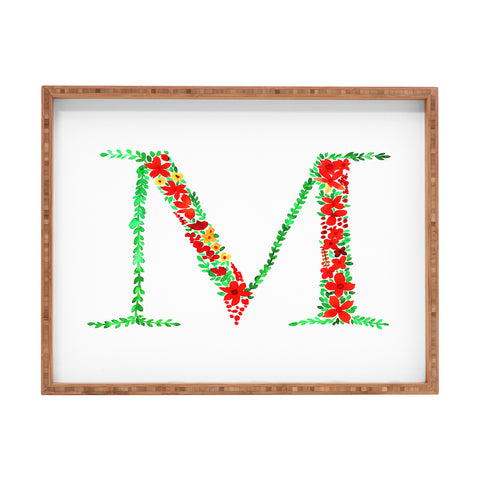 Amy Sia Floral Monogram Letter M Rectangular Tray