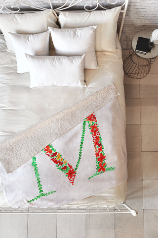 Amy Sia Floral Monogram Letter M Fleece Throw Blanket