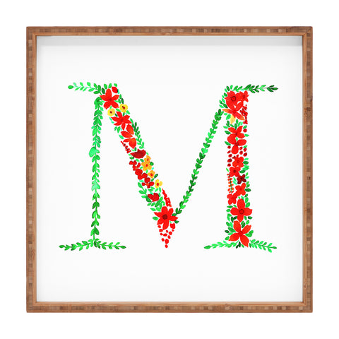 Amy Sia Floral Monogram Letter M Square Tray