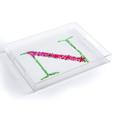 Amy Sia Floral Monogram Letter N Acrylic Tray