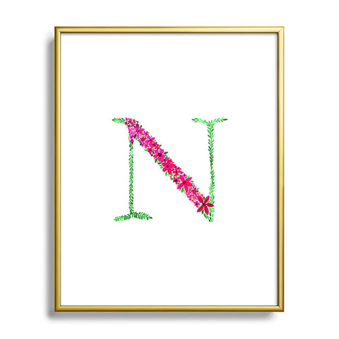 Amy Sia Floral Monogram Letter N Metal Framed Art Print