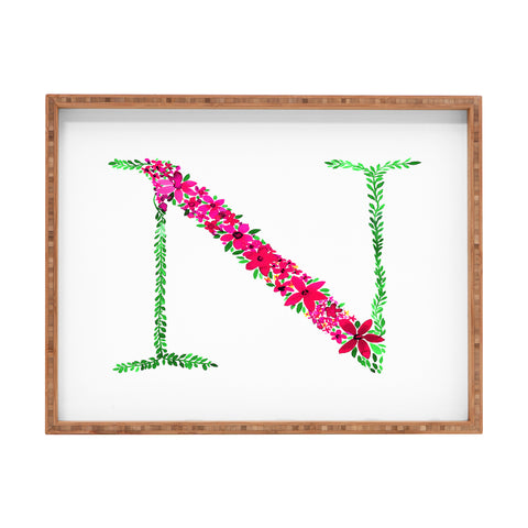 Amy Sia Floral Monogram Letter N Rectangular Tray