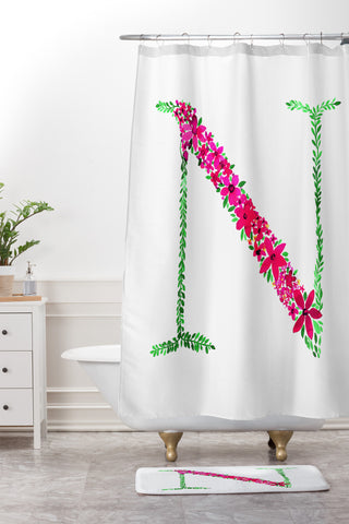 Amy Sia Floral Monogram Letter N Shower Curtain And Mat