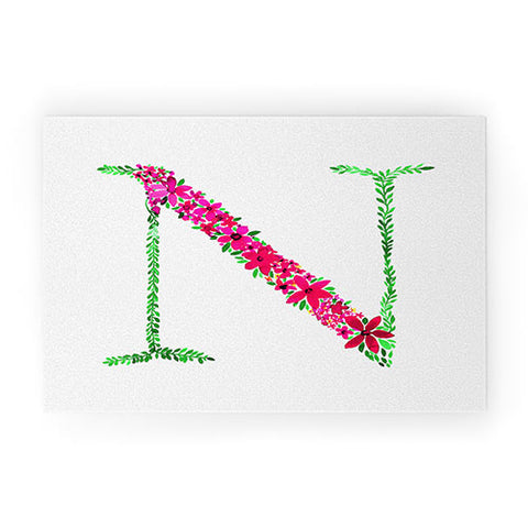Amy Sia Floral Monogram Letter N Welcome Mat