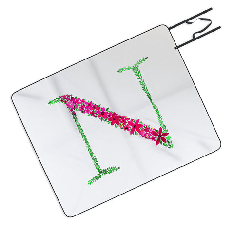 Amy Sia Floral Monogram Letter N Picnic Blanket