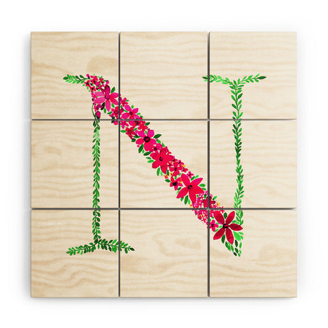 Amy Sia Floral Monogram Letter N Wood Wall Mural