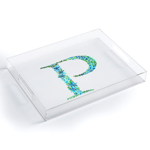 Amy Sia Floral Monogram Letter P Acrylic Tray
