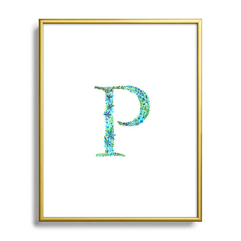 Amy Sia Floral Monogram Letter P Metal Framed Art Print