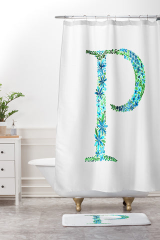 Amy Sia Floral Monogram Letter P Shower Curtain And Mat