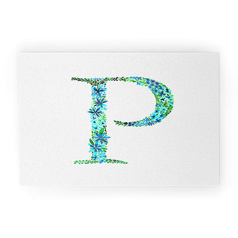 Amy Sia Floral Monogram Letter P Welcome Mat