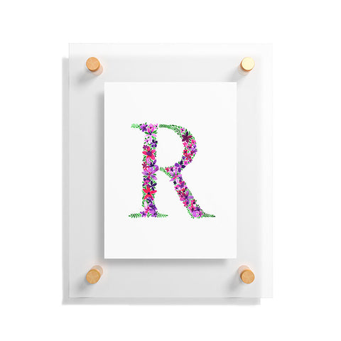 Amy Sia Floral Monogram Letter R Floating Acrylic Print