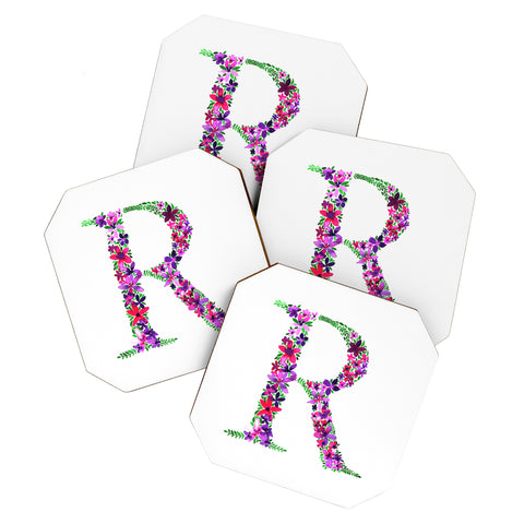 Amy Sia Floral Monogram Letter R Coaster Set