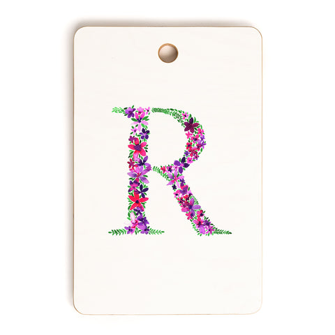 Amy Sia Floral Monogram Letter R Cutting Board Rectangle