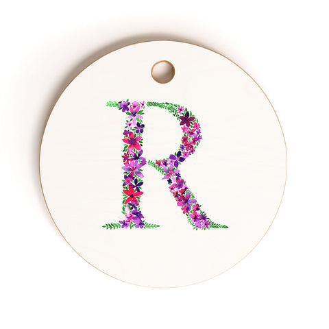 Amy Sia Floral Monogram Letter R Cutting Board Round