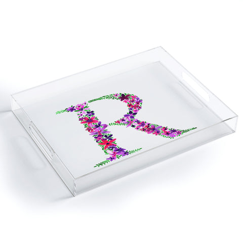 Amy Sia Floral Monogram Letter R Acrylic Tray