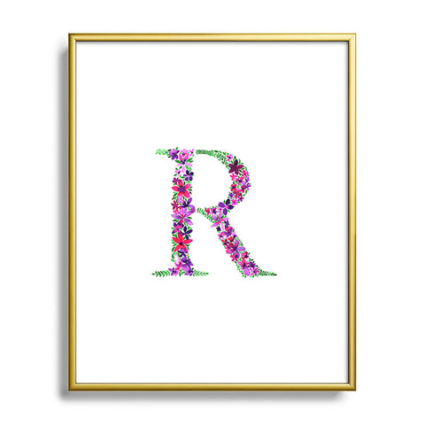 Amy Sia Floral Monogram Letter R Metal Framed Art Print