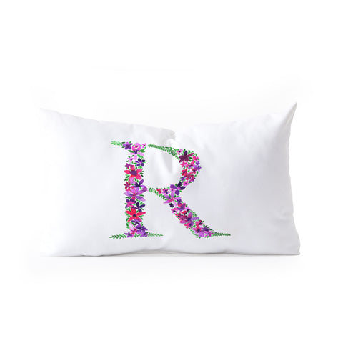 Amy Sia Floral Monogram Letter R Oblong Throw Pillow