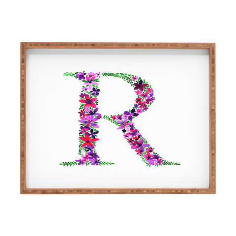 Amy Sia Floral Monogram Letter R Rectangular Tray