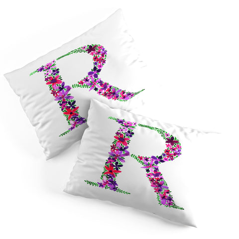 Amy Sia Floral Monogram Letter R Pillow Shams