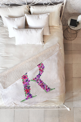 Amy Sia Floral Monogram Letter R Fleece Throw Blanket