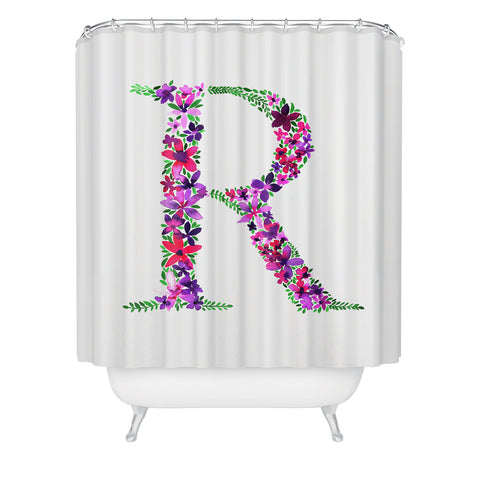 Amy Sia Floral Monogram Letter R Shower Curtain