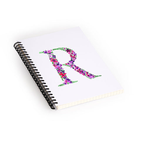 Amy Sia Floral Monogram Letter R Spiral Notebook