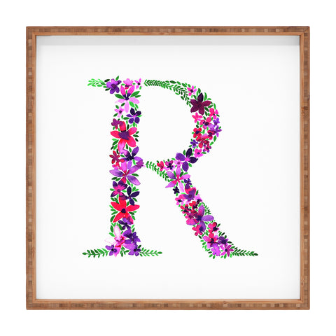 Amy Sia Floral Monogram Letter R Square Tray