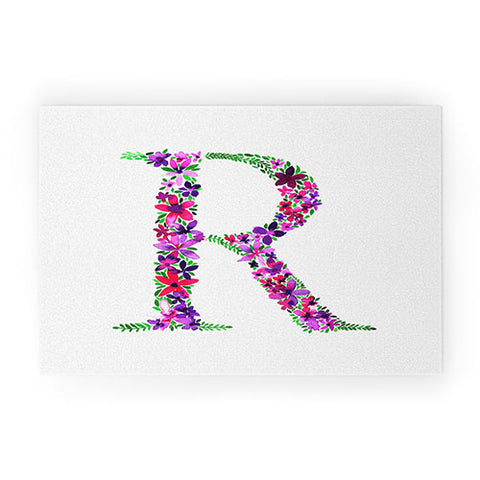 Amy Sia Floral Monogram Letter R Welcome Mat