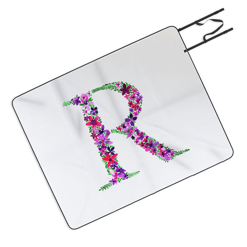 Amy Sia Floral Monogram Letter R Picnic Blanket