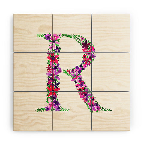 Amy Sia Floral Monogram Letter R Wood Wall Mural