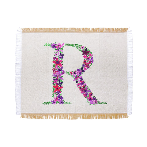 Amy Sia Floral Monogram Letter R Throw Blanket