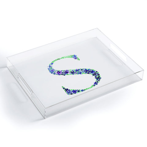 Amy Sia Floral Monogram Letter S Acrylic Tray