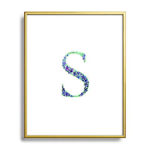 Amy Sia Floral Monogram Letter S Metal Framed Art Print