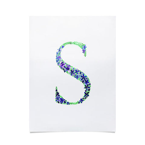 Amy Sia Floral Monogram Letter S Poster